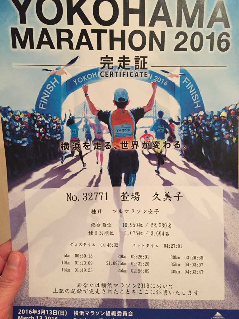 横浜マラソン２０１６　完走証